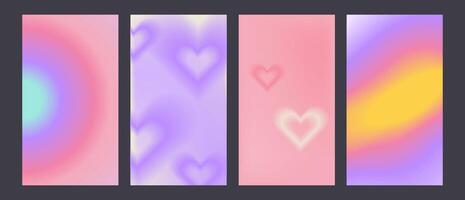 Y2k Trendy Aesthetic abstract gradient pink background with translucent aura hearts and shapes blurred pattern. Social media stories highlight templates for digital marketing for stories vector