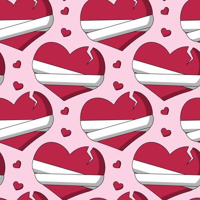 Seamless pattern with Heart crack and in bandage