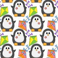 Seamless pattern with cute Penguin with kite vector