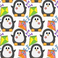 Seamless pattern with cute Penguin with kite vector