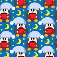 Seamless pattern with cute sleep Penguin vector