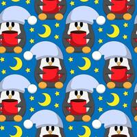 Seamless pattern with cute sleep Penguin vector