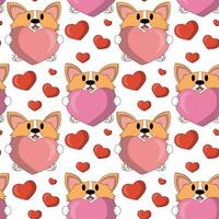 Seamless pattern with cute Corgi with heart vector