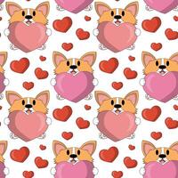 Seamless pattern with cute Corgi with heart vector