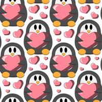 Seamless pattern with cute Penguin and heart vector