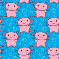 Seamless pattern with Cute cartoon Axolotl in water vector