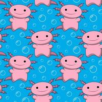 Seamless pattern with Cute cartoon Axolotl in water vector