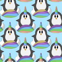 Seamless pattern with cute Unicorn Penguin vector