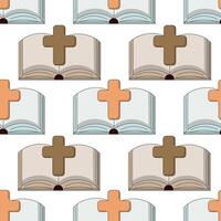 Seamless pattern with Open Book Bible with a cross vector