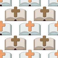 Seamless pattern with Open Book Bible with a cross vector