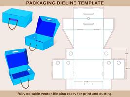 Rope Handle Shoe Box Dieline template of Small size 11 x 7.5 x 4 Inch vector