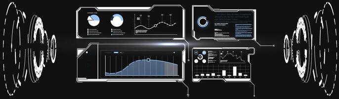 Collection of modern abstract posters in acid style. Digital design elements hud style. Trendy 2022 shapes in cyberpunk style. vector