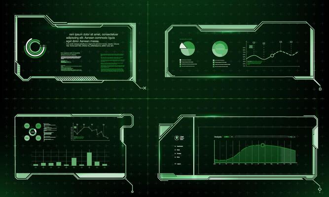 Collection of modern abstract posters in acid style. Digital design elements hud style. Trendy 2022 shapes in cyberpunk style.