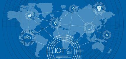 Banner of Smart Home technology. The building consists of numbers and is connected by icons of household smart devices. Intelligent home management system. vector