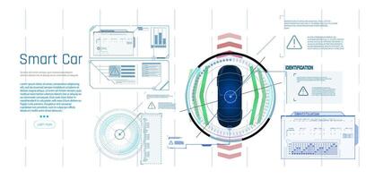 The concept car instrument panel, red backlight and a additional display settings of the car. Vector illustration.