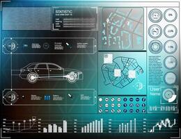 The concept car instrument panel, red backlight and a additional display settings of the car. Vector illustration.