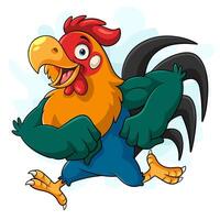 Cartoon funny chicken running on white background vector