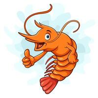 Cute cartoon shrimp giving thumbs up vector