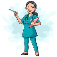 Cartoon female nurse holding a clipboard vector