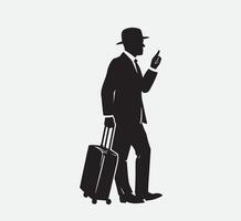 AI generated silhouette of a person with a suitcase vector