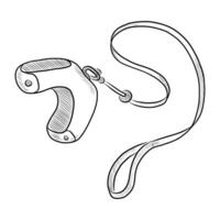 BLACK AND WHITE VECTOR DRAWING OF A HARNESS WITH A LEASH FOR PETS