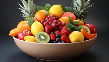 AI generated Freshness and variety in a vibrant fruit bowl salad generated by AI photo