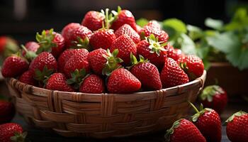 AI generated Freshness of ripe strawberry, a healthy gourmet summer dessert generated by AI photo