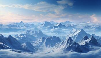AI generated Majestic mountain peak, snow covered landscape, tranquil scene generated by AI photo