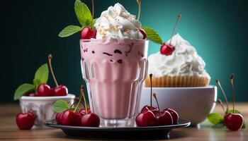 ai generado frescura y dulzura en un gastrónomo verano postre mesa generado por ai foto