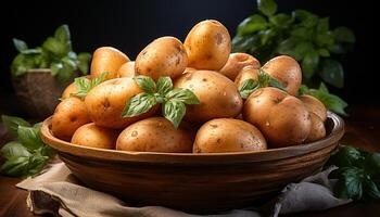 AI generated Freshness of organic vegetables, healthy eating on rustic wooden table generated by AI photo