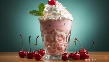 AI generated Freshness and sweetness on a summer table berry fruit, ice cream, and yogurt generated by AI photo