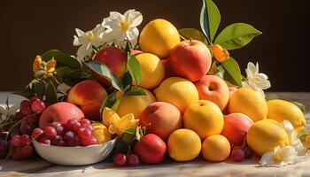 AI generated Freshness of nature vibrant, juicy, organic fruit collection generated by AI photo