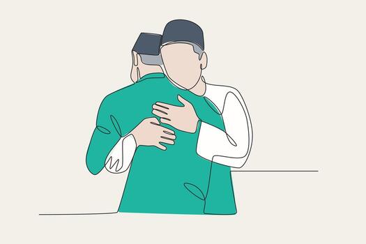 Two men hugging vector