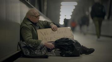 Depressed Unemployed Senior Homeless Beggar Being Poor After Job Loss video