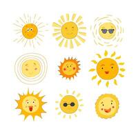 sun character set cartoon vector illustration