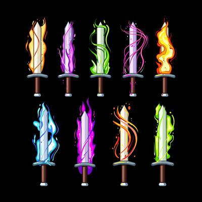sword effect set cartoon vector illustration