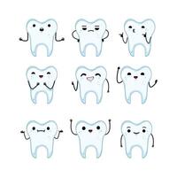 tooth character set cartoon vector illustration