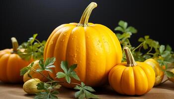 AI generated Autumn vibrant colors pumpkin, leaf, and spooky Halloween generated by AI photo