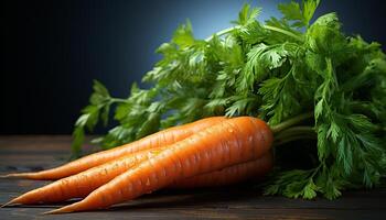 AI generated Fresh organic vegetables on rustic wooden table, healthy and delicious generated by AI photo