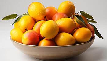 AI generated Fresh citrus fruits in a bowl, nature healthy, vibrant snack generated by AI photo