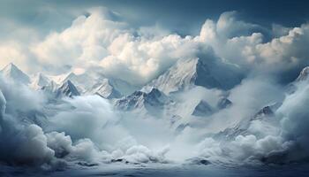 AI generated Mountain peak, sky, nature, outdoors, landscape, blue, snow, ice generated by AI photo