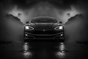ai generado pulido brillante hermosa negro coche en oscuro aislado antecedentes para sitio web o impresión diseño generativo ai foto