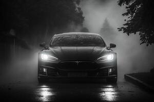 ai generado pulido brillante hermosa negro coche en oscuro aislado antecedentes para sitio web o impresión diseño generativo ai foto