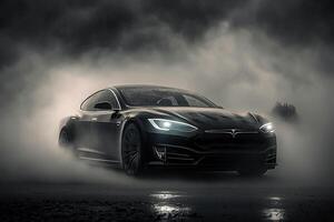 ai generado pulido brillante hermosa negro coche en oscuro aislado antecedentes para sitio web o impresión diseño generativo ai foto