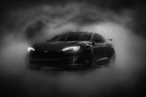ai generado pulido brillante hermosa negro coche en oscuro aislado antecedentes para sitio web o impresión diseño generativo ai foto