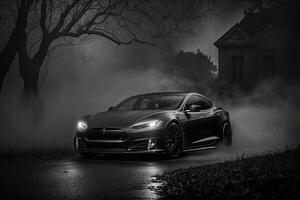 ai generado pulido brillante hermosa negro coche en oscuro aislado antecedentes para sitio web o impresión diseño generativo ai foto