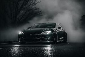 ai generado pulido brillante hermosa negro coche en oscuro aislado antecedentes para sitio web o impresión diseño generativo ai foto