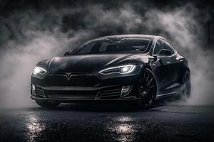 ai generado pulido brillante hermosa negro coche en oscuro aislado antecedentes para sitio web o impresión diseño generativo ai foto