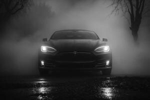 ai generado pulido brillante hermosa negro coche en oscuro aislado antecedentes para sitio web o impresión diseño generativo ai foto