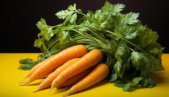 AI generated Freshness of organic vegetables carrot, parsley, cilantro, celery, salad generated by AI photo